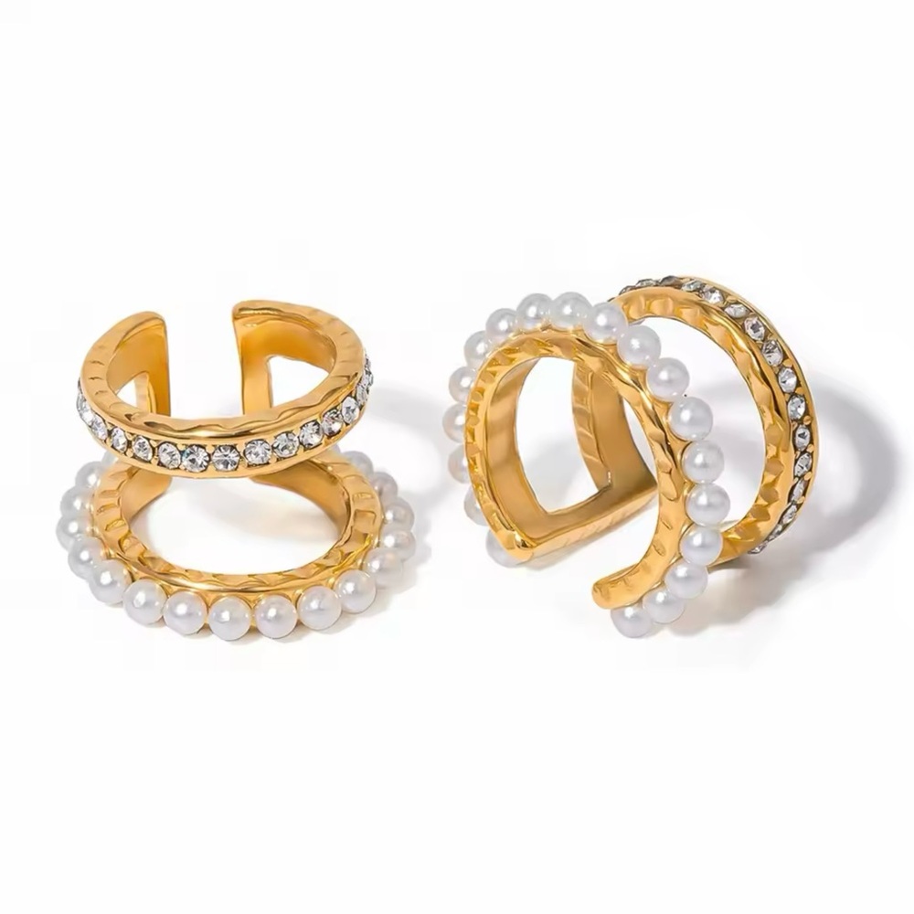 Pearls and Crystal Cuff Earrings Stainless Steel